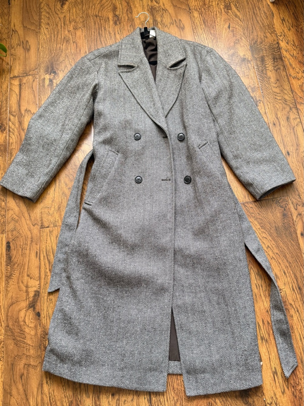 H&M Womens Gray Double-Breasted Wool Blend Long Coat Small oversized